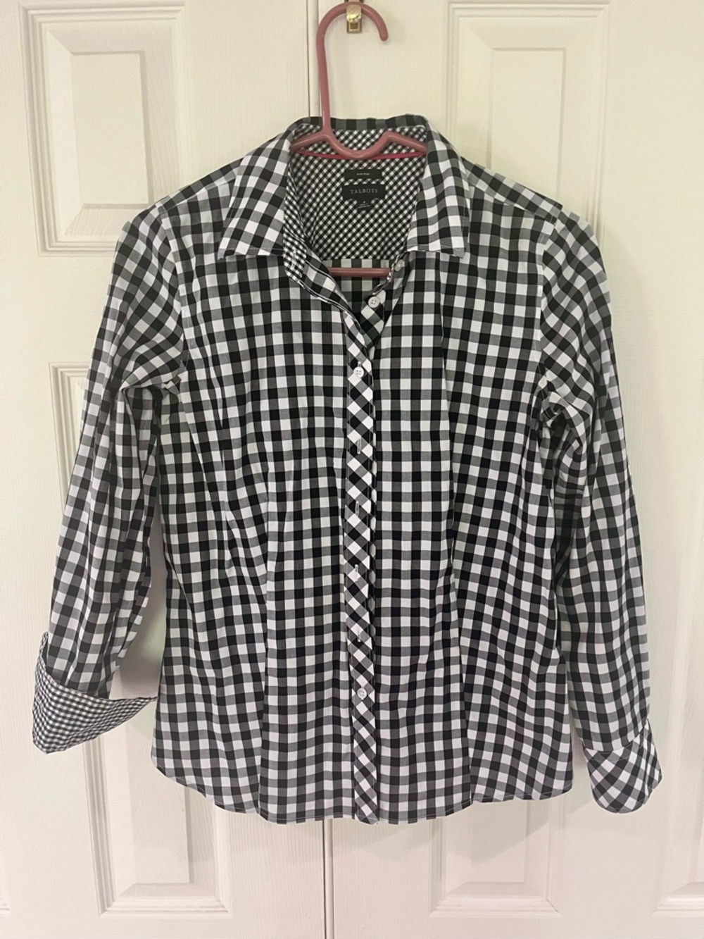 Talbots No-iron Black/White Gingham Shirt-size 4